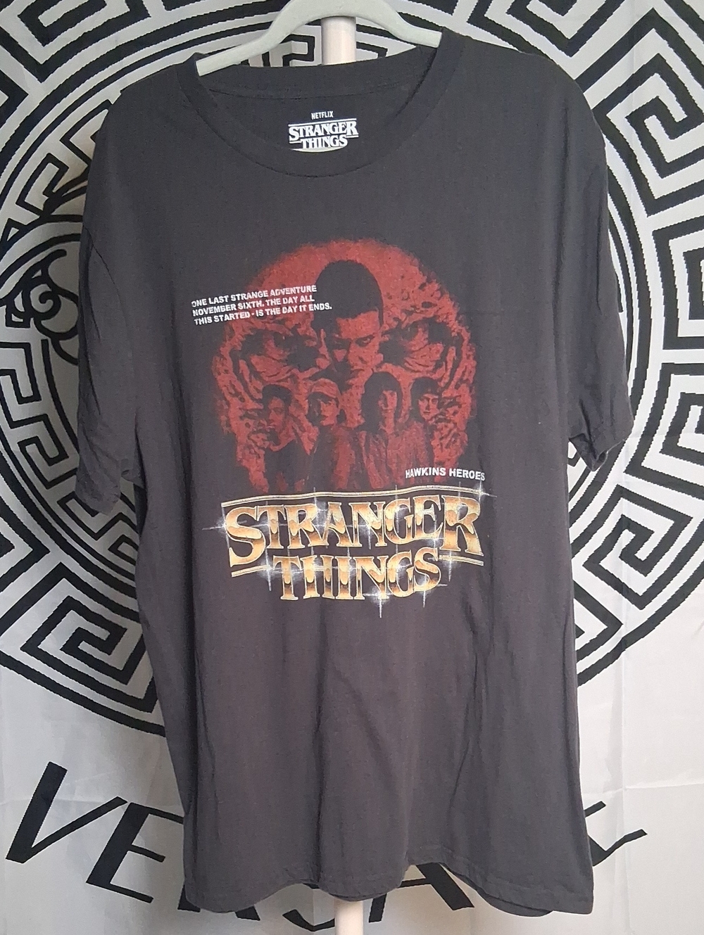 Netflix Stranger Things Black Tee with Red and Gold Graphic